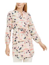 MAISON JULES Womens Shirt Dress Short Beige Long Sleeve V Neck Juniors XS