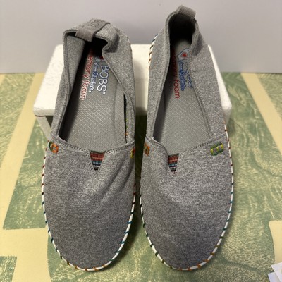 Bobs From Skechers Memory Foam Women Slip On Canvas Shoes Size 6 Gray Rainbow 23
