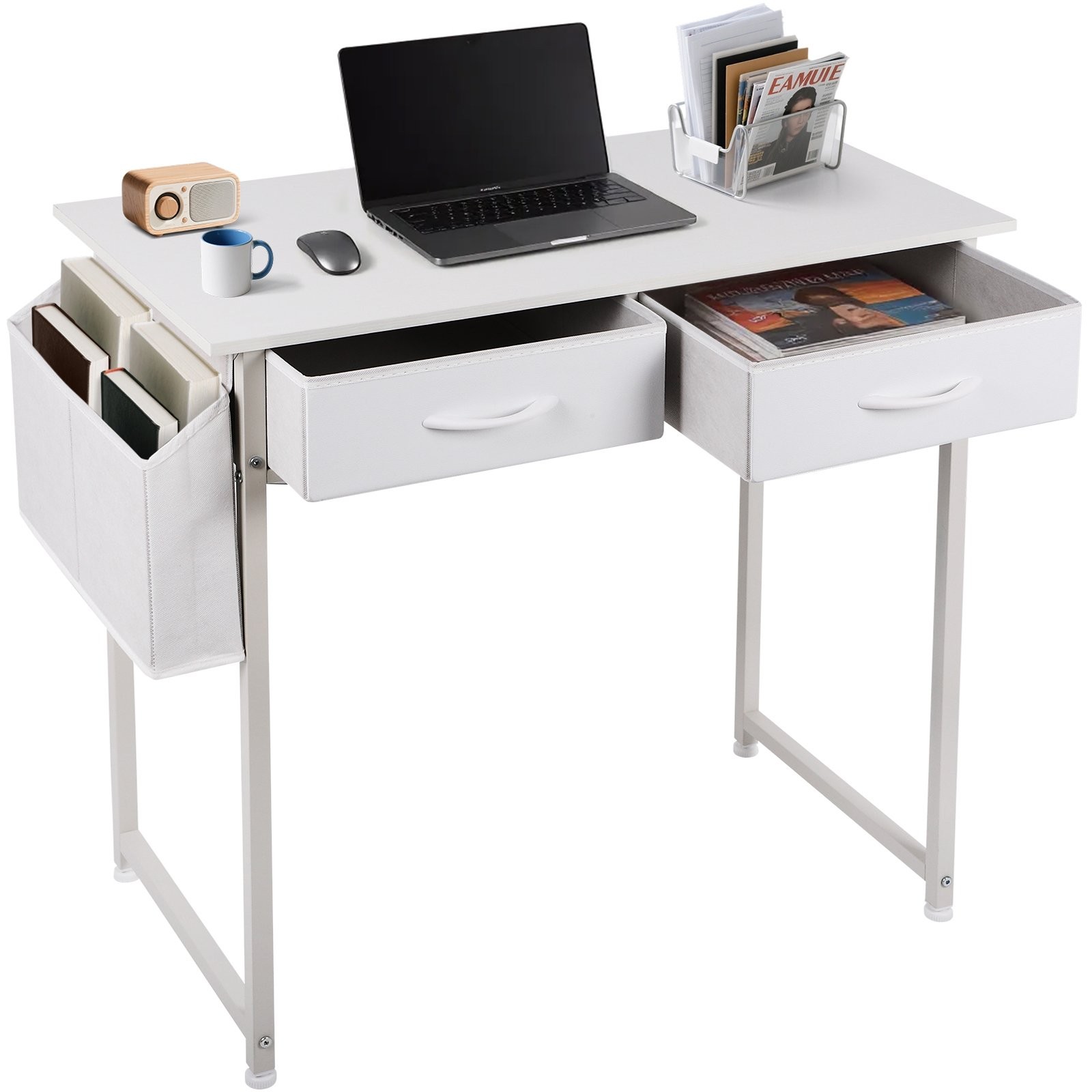 Sturdy Writing Desk for Students with Fabric Drawers for Small Spaces