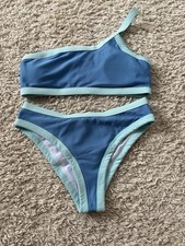 Women s Blue And Mint One Shoulder Bikini