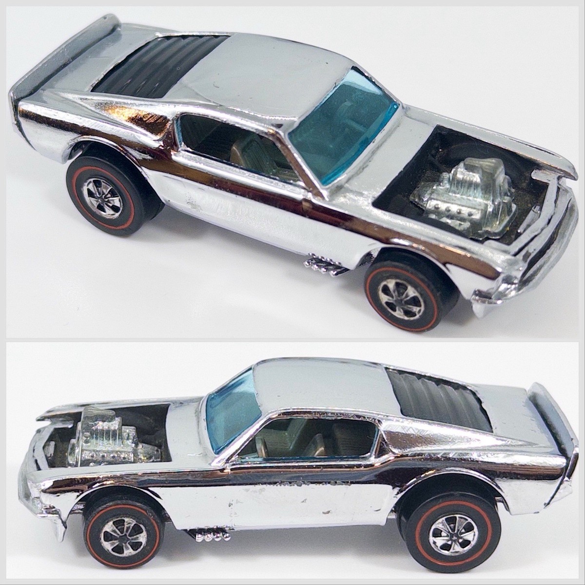 Hot Wheels Redline 70 Chrome Mustang Boss Hoss Club Car Bright Top