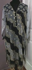 Pakistani Shalwar Kameez Dupatta Sheer With Black/Gold Embroidery 2 Piece set