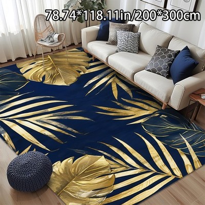 Imitation Cashmere Tropical Plant Leaf Pattern Rectangular Large Carpet Commerc