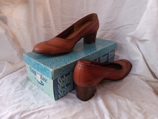 Vintage 1950s Oxford Heel Chunky Heel Scholls Leather Shoes Size 9 Original Box