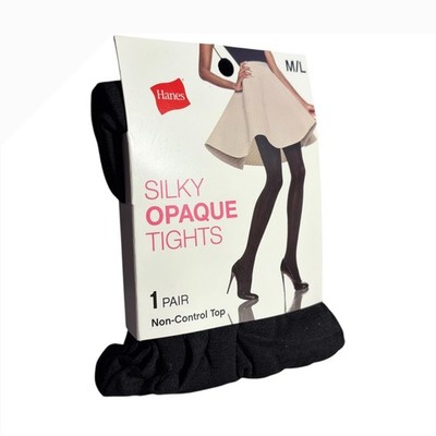 NEW Hanes Silky Opaque Tights Black M L Non Control Top 1 Pair Women's Hosiery
