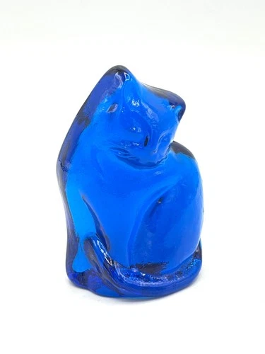 BLENKO CAT KITTEN - Cobalt Blue - 4” Solid Glass - Mint