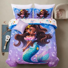 Mermaid Wearing Starfish Hair Accessory Queen Comforter Set for Girls, Ocean ...