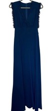 Altar’d State Size Med Navy Blue Maxi Dress Sleeveless Lace Details Tie Back Zip