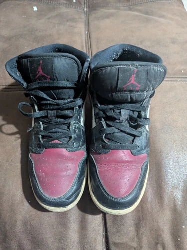 Nike Air Jordan 1 Mid Red Maroon Toe Unisex Ragazzo Taglia 5