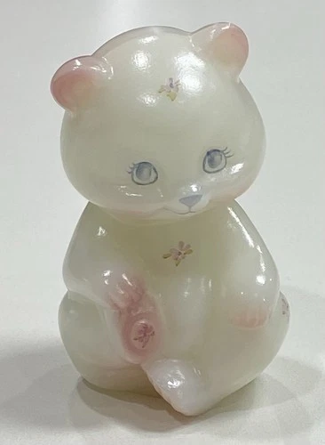 Fenton Glass CO88 Hand Painted Berries and Blossoms Glossy Custard Bear Figurine