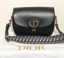 Large Dior Bobby Bag Black Box Calfskin with Blue Dior Oblique Embroidered  Strap