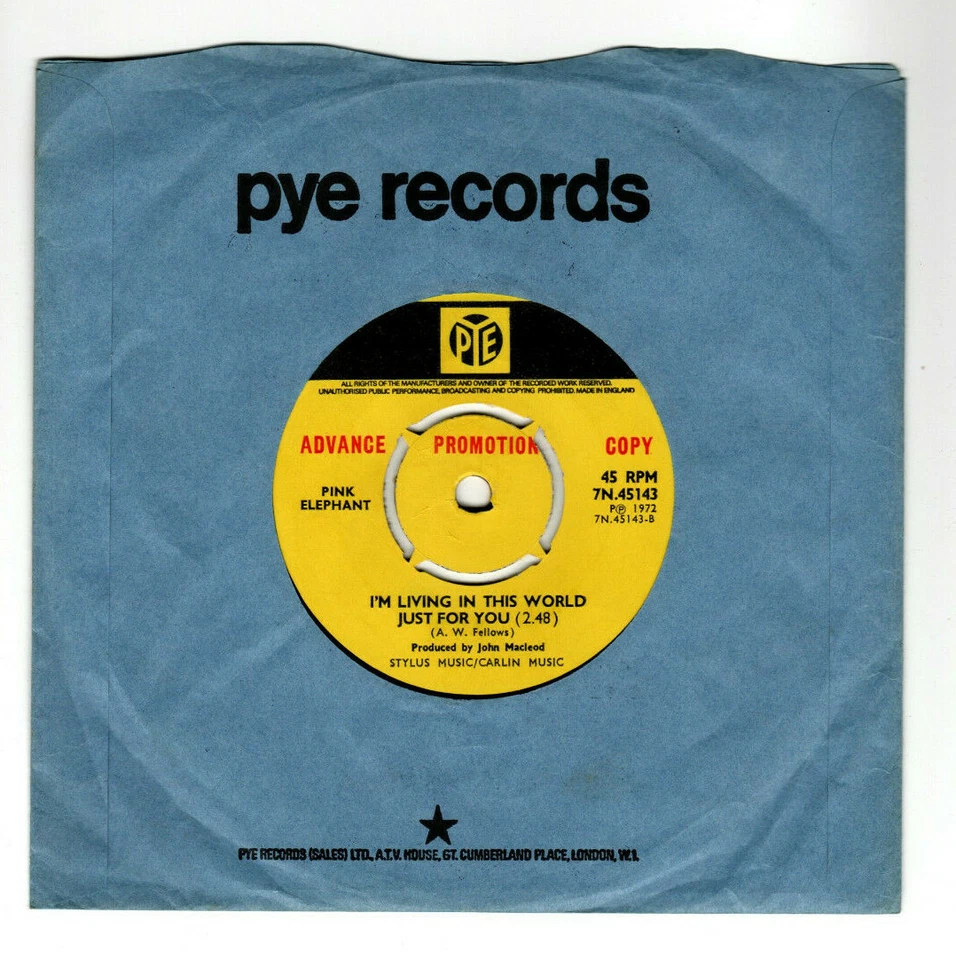 PINK ELEPHANT - DOWN IN THE VALLEY. RARE UK ORIG 1972 7" PROMO & CO/SLEEVE. VG+ - Image 2 of 4