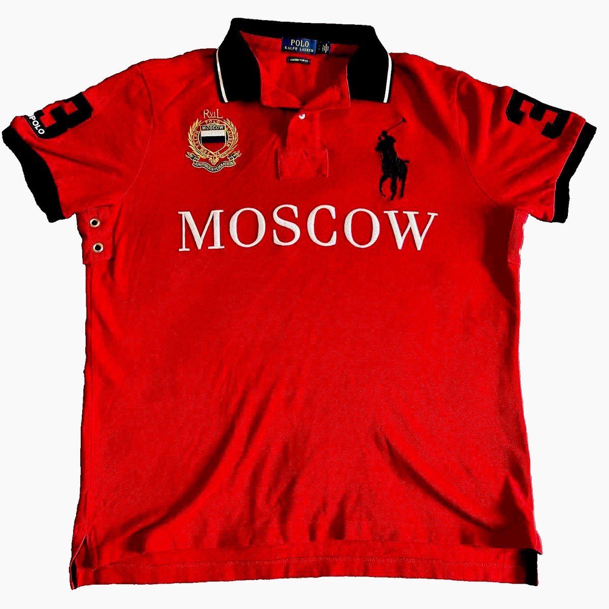 Polo RalphLauren big pony shirt 赤 MOSCOW Polo Ralph Lauren MOSCOW Red Shirt Men L Custom Slim Fit Big Pony