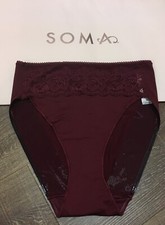 NEW Soma Vanishing Edge Microfiber With Lace Brief Panty High Leg Cabernet S