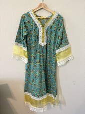 Khaadi Kurta One Size Kaftan Tunic Top Dress Blue And Yellow Cover Up
