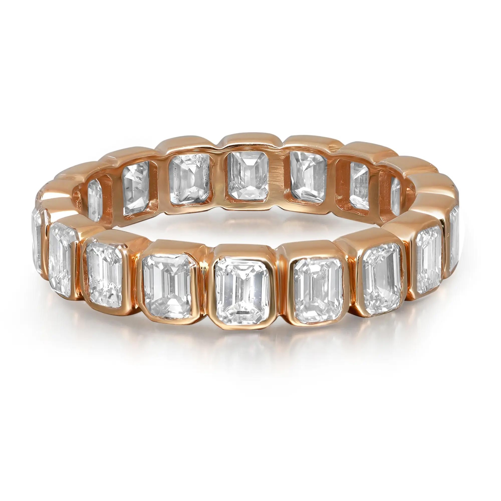 Bezel Set Emerald Cut Diamond Eternity Band Ring 14K Yellow Gold 3.35Cttw Size 6