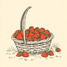 Digital picture Strawberies in the basked abstract printable file