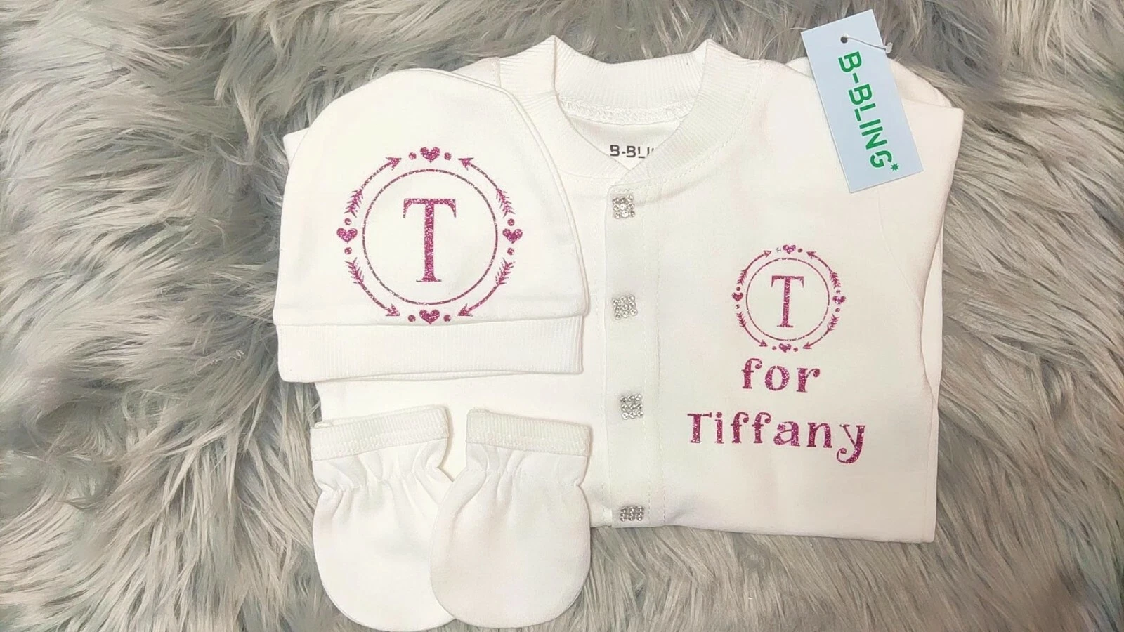 Baby Personalised Clothes Glitter Romper Gift Set 3 piece Set