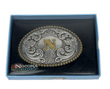 NOCONA Belt Co. OVAL INITIAL BUCKLE - N - 2 Tone Floral New In Box Unisex
