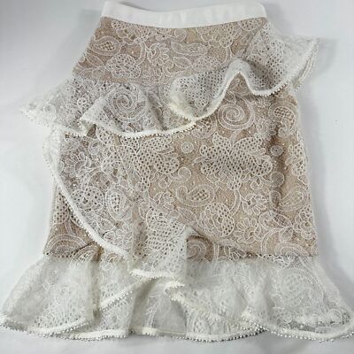 Self Portrait Beige Lace Overlay Knee Length Skirt Sz US 0 UK 4