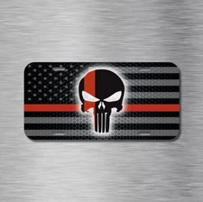 Thin Red Line Fire Firefighter Punisher USA License Plate Front Auto Tag Plate