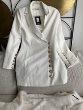 White Blazer Dress Gold Buttons Detail Wrap Style Sz S