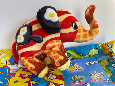 POP ART SOFT ELEPHANT Bacon Eggs Waffle 5  - 6 BEAN BAG PLUSH