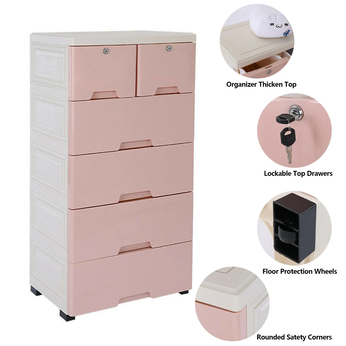 7-Drawer Chest Storage Dresser Floor Cabinet Organizer with Wheels