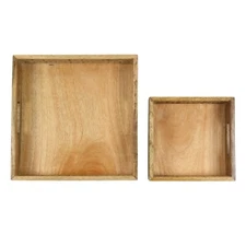 Oussum Mango Wood Serving Tray Wooden Carving Creates Decorator Trays (Set of 2)