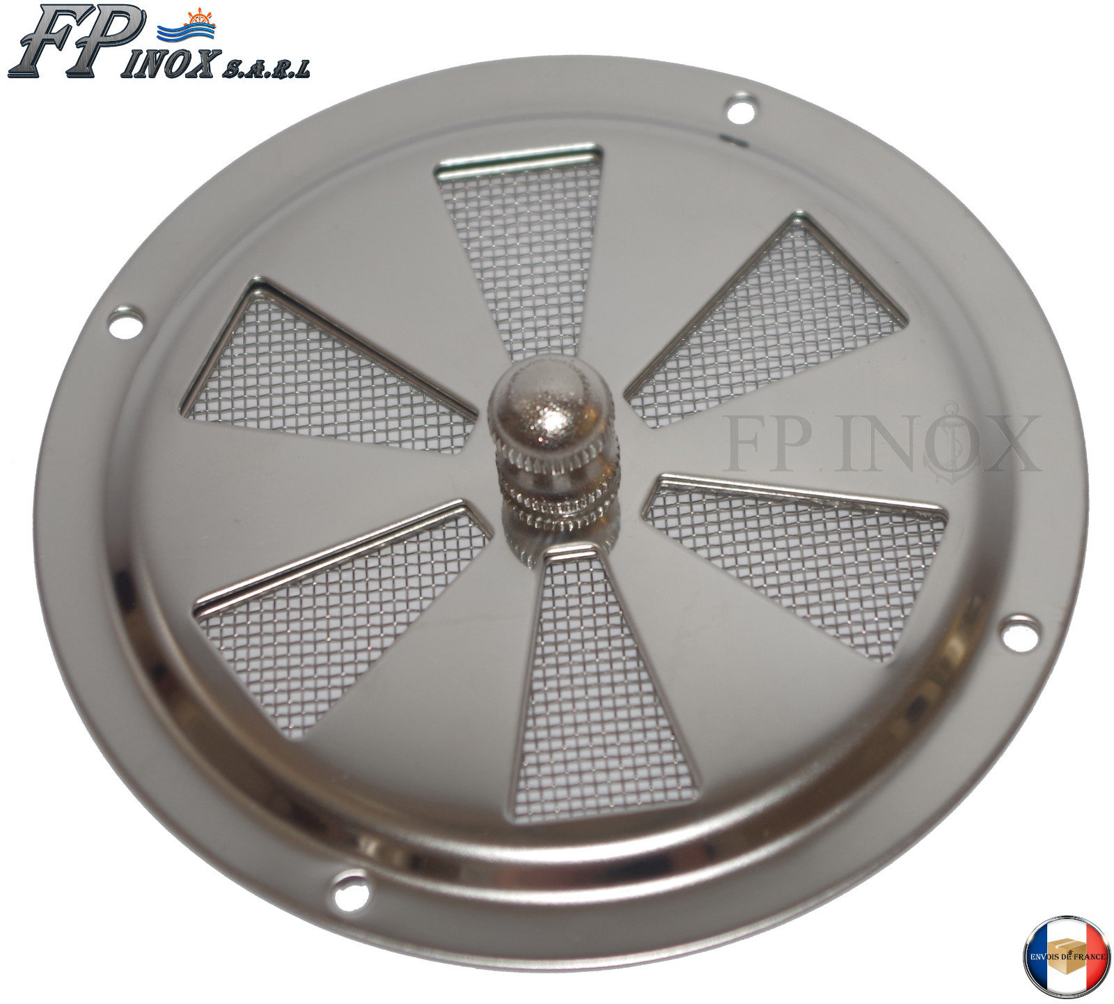Grille d'aération ronde 102mm en inox 316 avec moustiquaire intégrée - Modèle A4