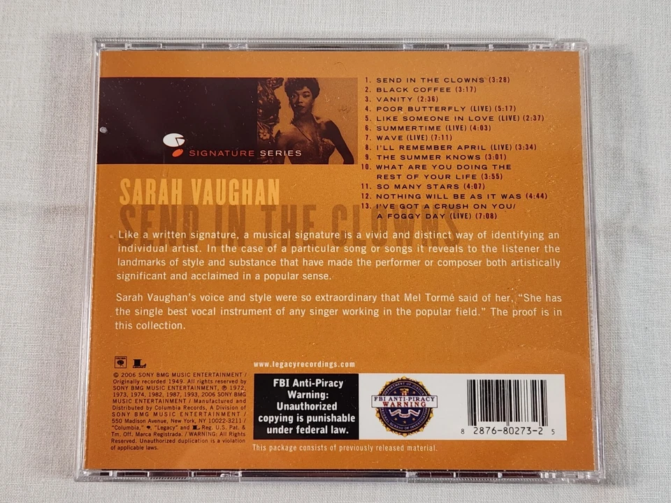 Send in the Clowns [Columbia] by Sarah Vaughan (CD, Aug-2006, BMG) Vocal Jazz — 第 4/4 张图片