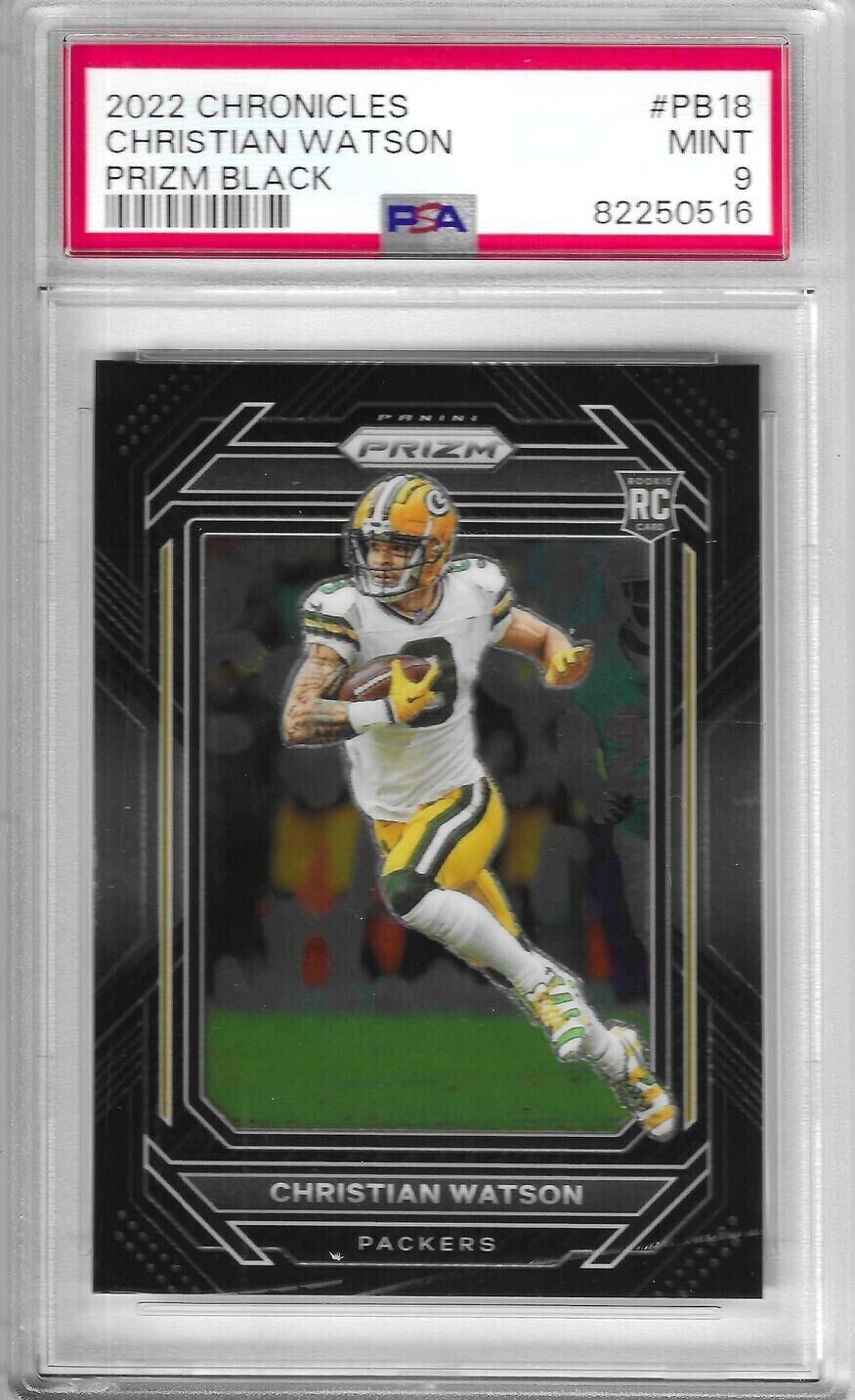 2022 Panini Chronicles Christian Watson Prizm Black Silver RC PSA 9 @ 7 RC