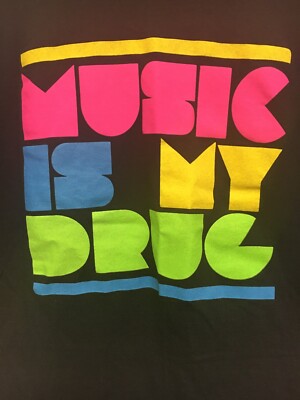Spencers Music Is My Drug Short Sleeve T-Shirt Neon Sz M Z | eBay