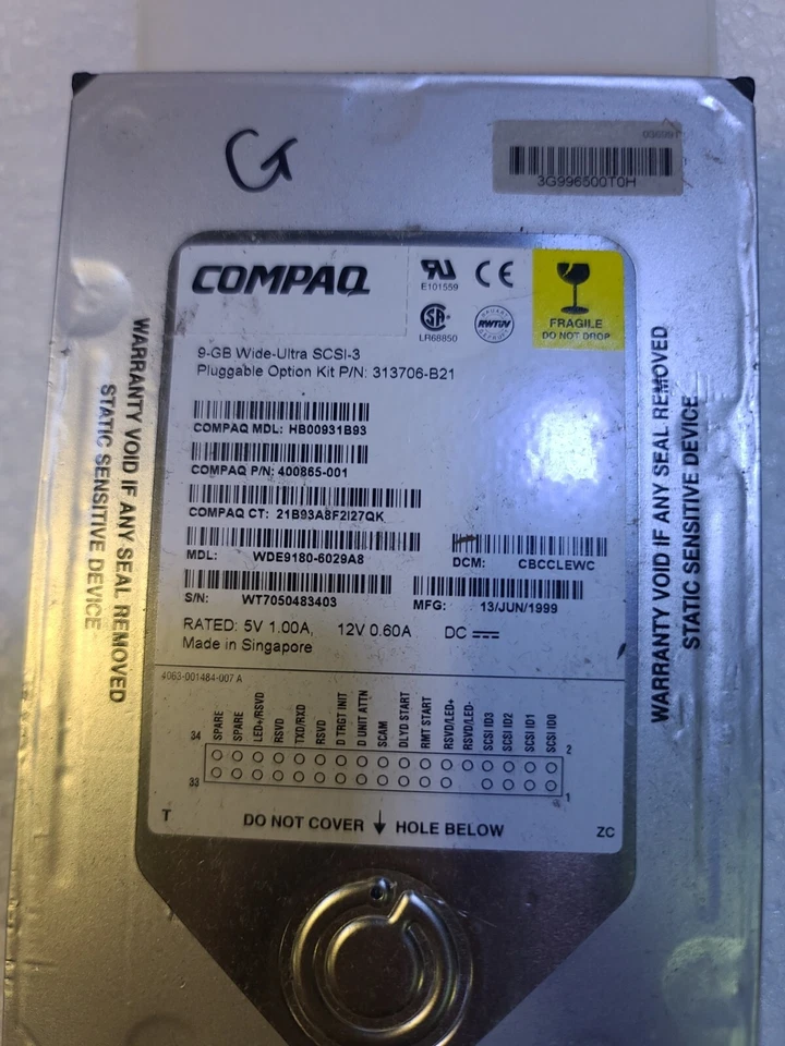 - COMPAQ WDE9180 400865-001 9GB 3.5"  HB00931B93 7200rpm SCSI HDD - Image 2 of 4