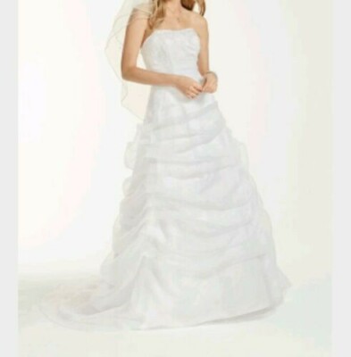 New David's Bridal Organza Draped White Wedding Gown Dress Please Read |  eBay