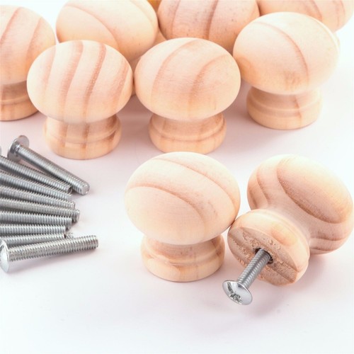 UNSTAINED DOOR KNOBS 2x Small 30mm Pine Inserts & Bolts Wood Handle Cabinet Pull - Picture 3 of 4