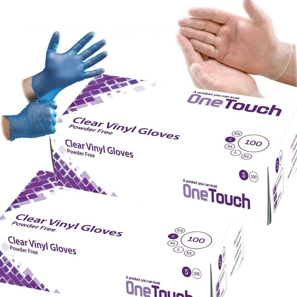 ONETOUCH Disposable Powder Free Clear & Blue Vinyl Gloves Food Medical Surgical