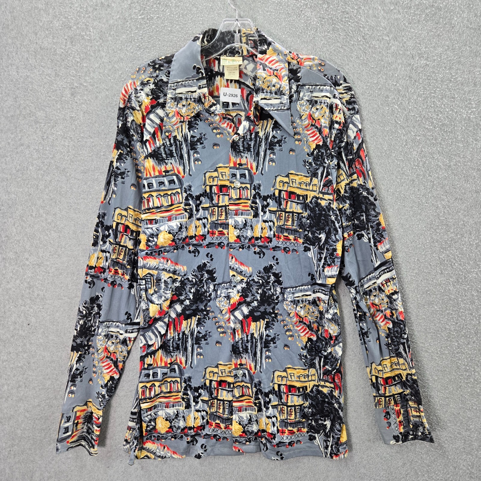 VINTAGE Kings Road Sears Men Button Up Shirt Large Gray Town City 60s 70s