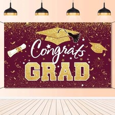 Graduation Party Decorations - Maroon Gold Congrats Grad Class of 2026 Backdrop