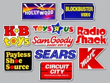 Retro Defunct Store Brands Sticker Lot (10 Stickers) blockbuster kmart sears 90s