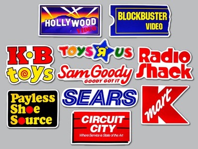 Retro Defunct Store Brands Sticker Lot (10 Stickers) blockbuster kmart sears 90s