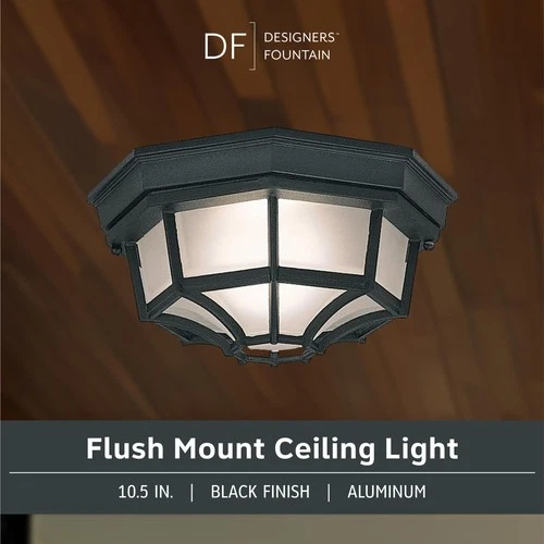 2067-BK Builder Cast Outdoor Flush Mount Ceiling Light, 10.5 in W, Black - Picture 6 of 6