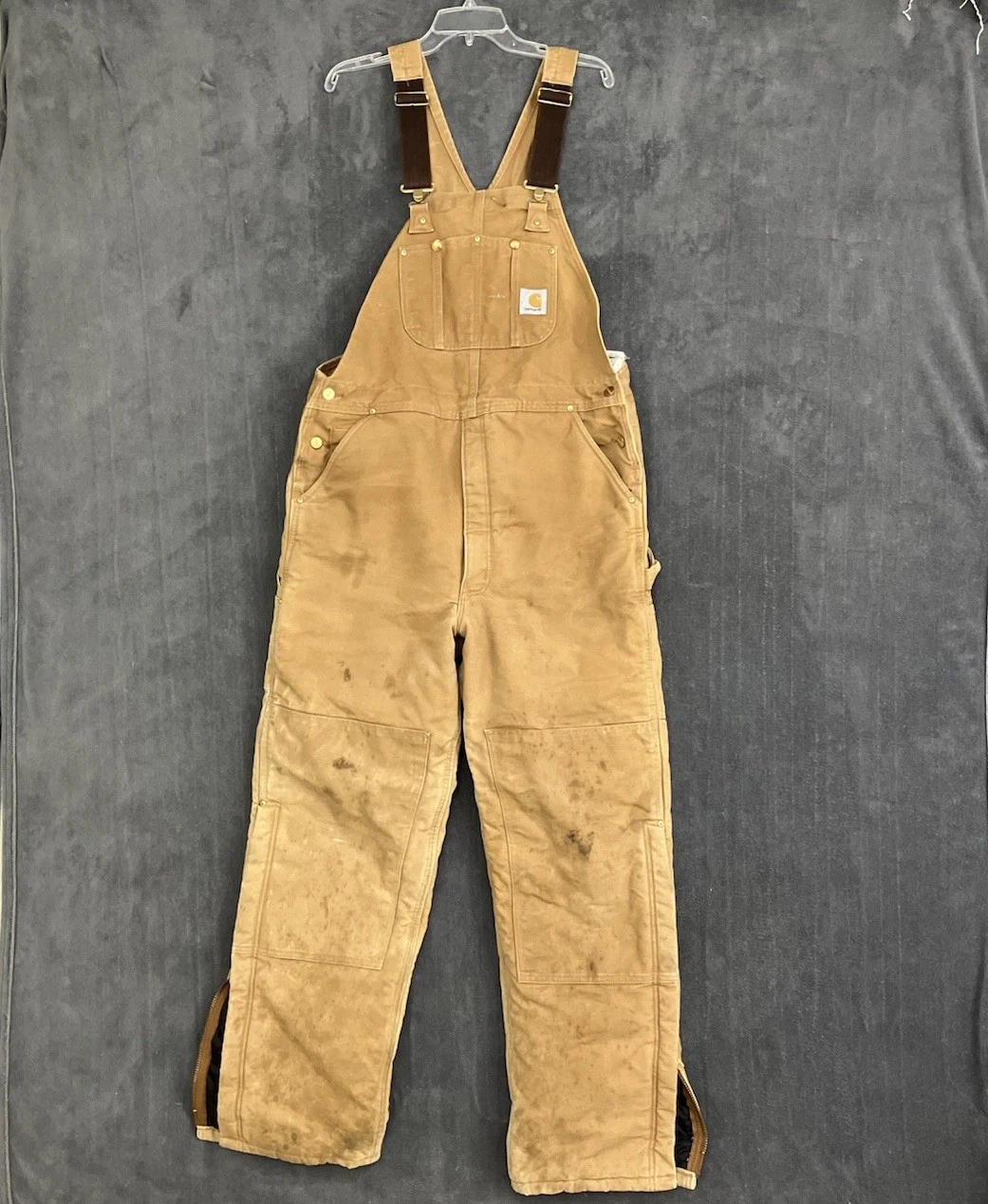 VTG Carhartt Bib Overall Men 38x34 Duck Canvas Insulated Double Knee R03 BRN USA