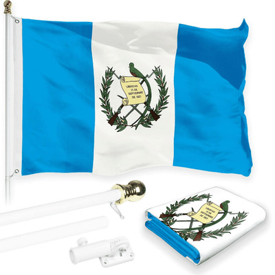 Combo Pack: 6 Feet Tangle Free Spinning Flagpole (White) Guatemala