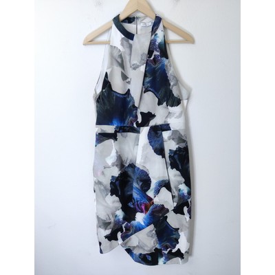 Cooper St. Gray & Blue Floral Sleeveless Halter Sheath Bodycon Dress Size 10