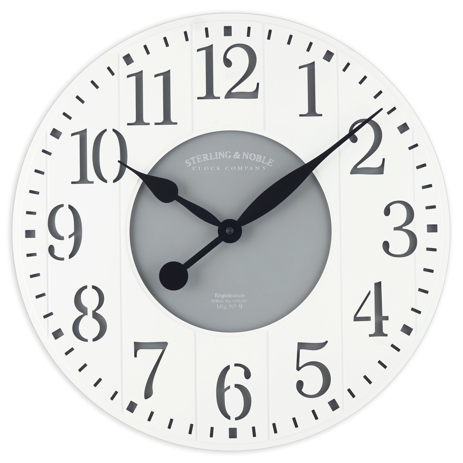 Indoor Round 23.5" White and Gray Arabic Wainscot Farmhouse Analog Wall Clock