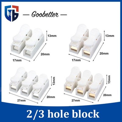 2/3 Pin Quick Fix Spring Terminal Block Push-in Screwless Wire Connector White