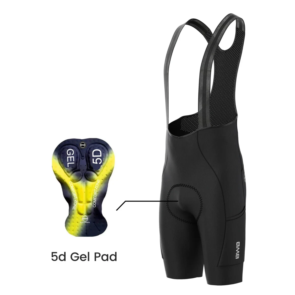 BWB Men’s Pro 5D Gel Chamois Padded Summer Cycling Cargo Bib Shorts Pants Tights