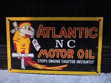 VINTAGE ATLANTIC NC MOTOR OIL GASOLINE PORCELAIN GAS PUMP SIGN 16"�9.5"