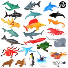 24-Pack Sea Ocean Animal Figures - Realistic Plastic Pool Party Small, Multi